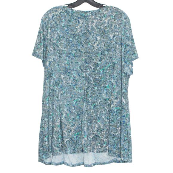 Roz & Ali Top Floral Paisley Boho Cottage Casual Comfort V Neck Stretchy Blue 3X - Picture 2 of 7